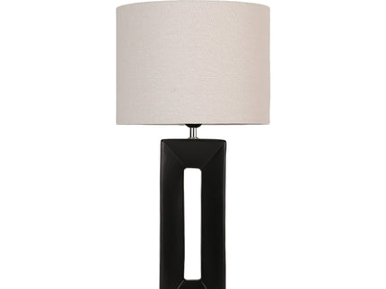 Niamh Ceramic Table Lamp with Black Base and Linen Shade.