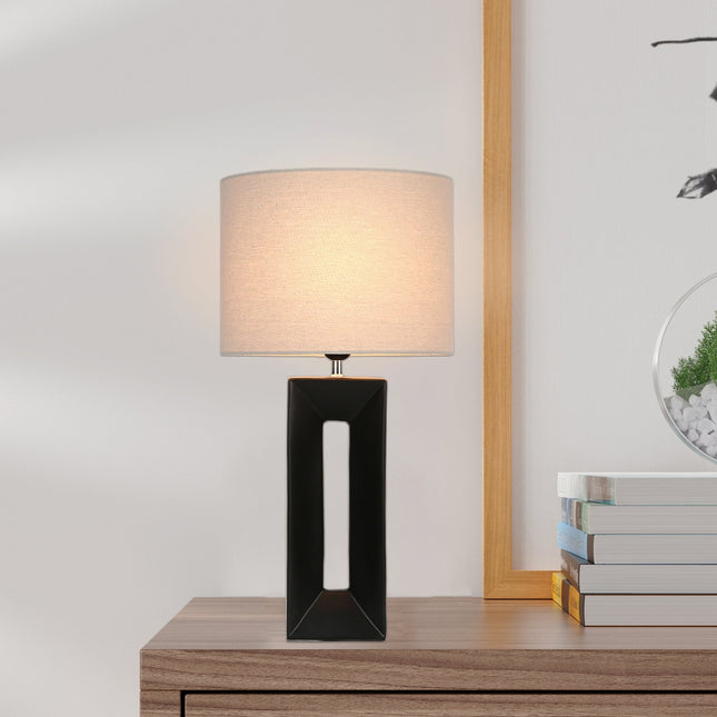 Niamh Ceramic Table Lamp with Black Base and Linen Shade.