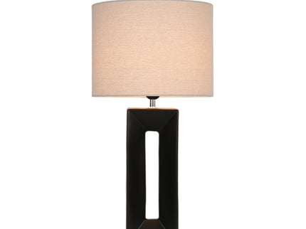 Niamh Ceramic Table Lamp with Black Base and Linen Shade.