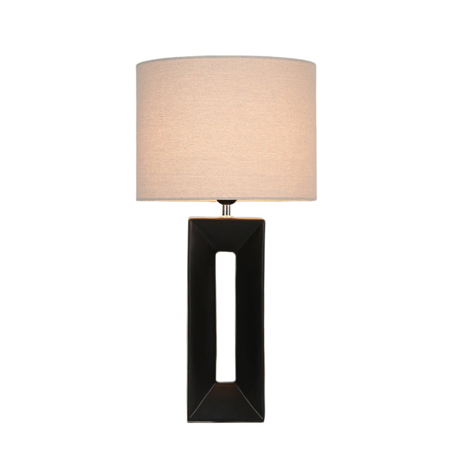 Niamh Ceramic Table Lamp with Black Base and Linen Shade.