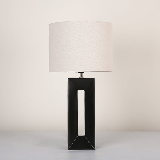 Niamh Ceramic Table Lamp with Black Base and Linen Shade.