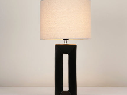 Niamh Ceramic Table Lamp with Black Base and Linen Shade.