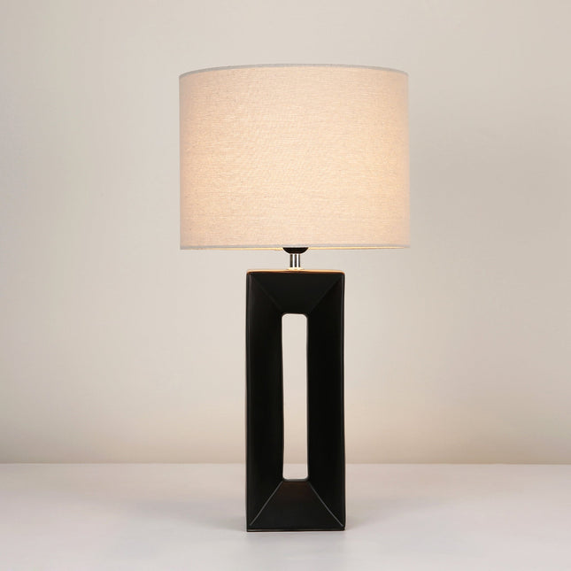 Niamh Ceramic Table Lamp with Black Base and Linen Shade.