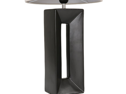 Niamh Ceramic Table Lamp with Black Base and Linen Shade.