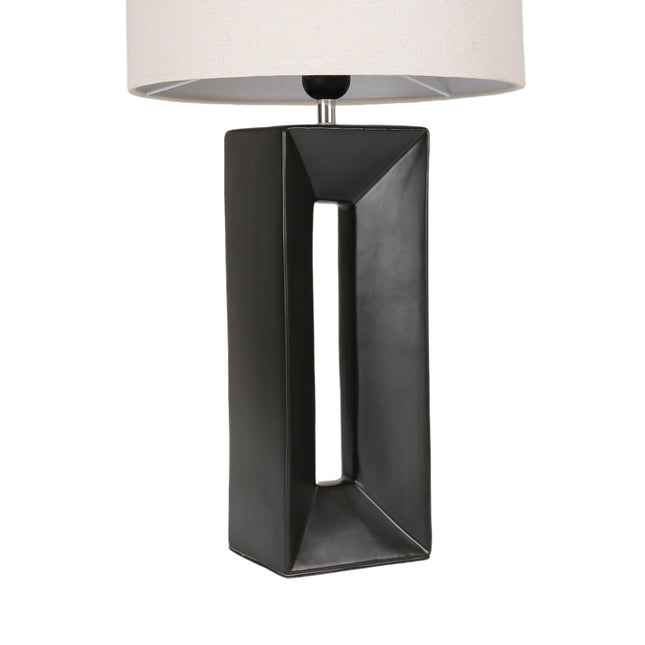 Niamh Ceramic Table Lamp with Black Base and Linen Shade.