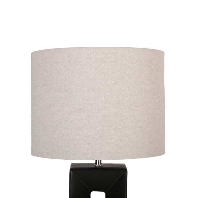 Niamh Ceramic Table Lamp with Black Base and Linen Shade.