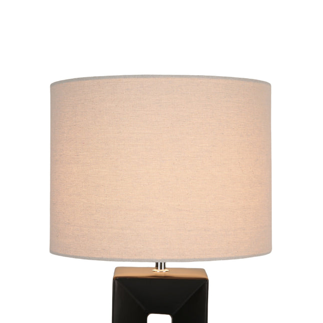Niamh Ceramic Table Lamp with Black Base and Linen Shade.