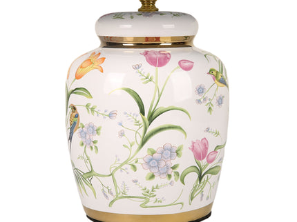 Circe Ceramic Table Lamp with White Base and Green Fabric Shade.