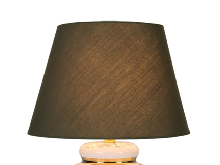Circe Ceramic Table Lamp with White Base and Green Fabric Shade.