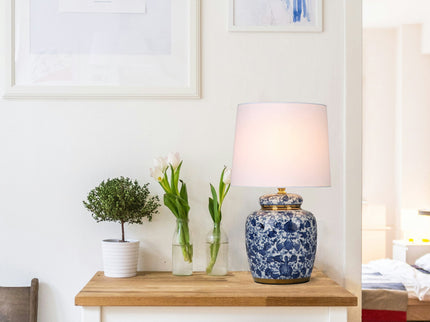 Keziah Ceramic Table Lamp with Floral Design for Living Room.