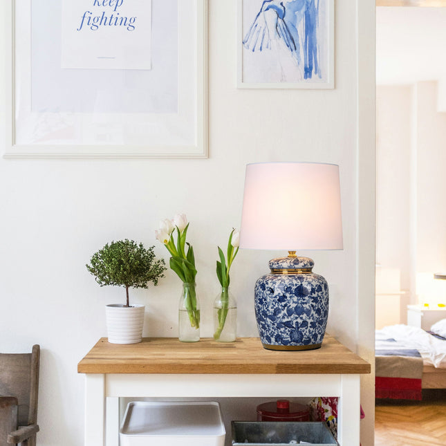 Keziah Ceramic Table Lamp with Floral Design for Living Room.
