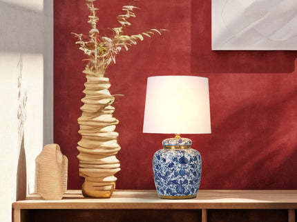 Keziah Ceramic Table Lamp with Floral Design for Living Room.