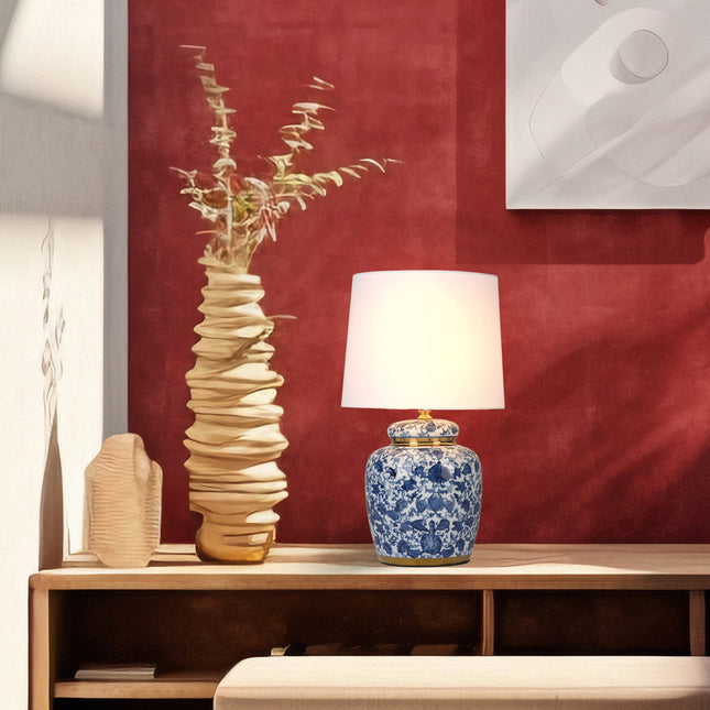 Keziah Ceramic Table Lamp with Floral Design for Living Room.