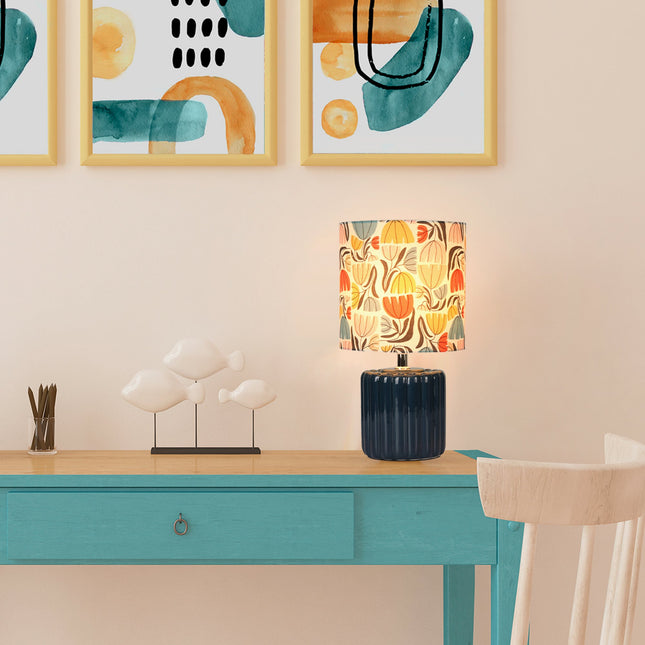 Cyra Ceramic Table Lamp Blue Cream Nature Inspired Home Decor.