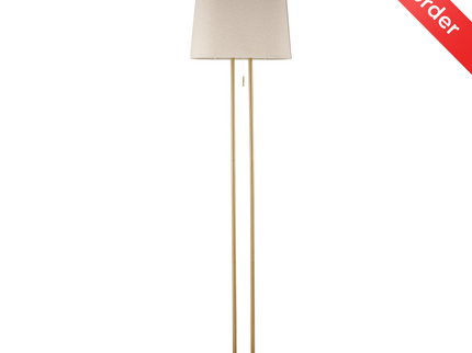 Arden Floor Lamp Modern Brass and Ivory Fabric Shade 156cm.