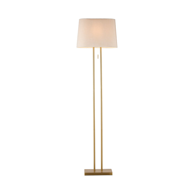 Arden Floor Lamp Modern Brass and Ivory Fabric Shade 156cm.