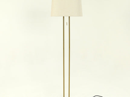 Arden Floor Lamp Modern Brass and Ivory Fabric Shade 156cm.