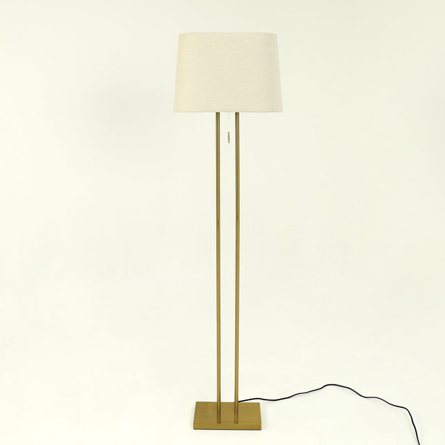 Arden Floor Lamp Modern Brass and Ivory Fabric Shade 156cm.