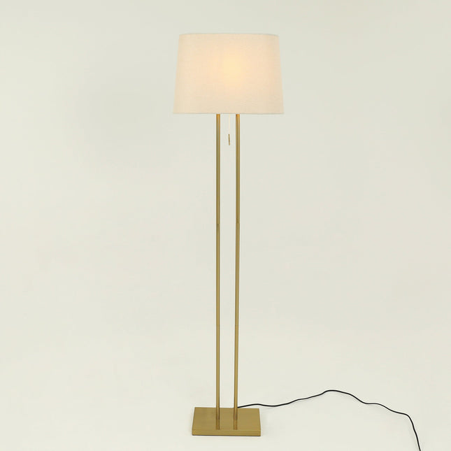 Arden Floor Lamp Modern Brass and Ivory Fabric Shade 156cm.