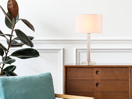 Cosima Table Lamp with Glass and Fabric Shade for Elegant Living Spaces.