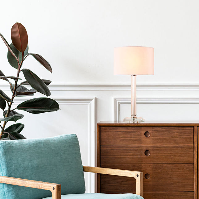 Cosima Table Lamp with Glass and Fabric Shade for Elegant Living Spaces.