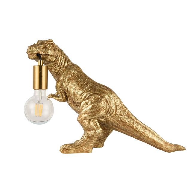 T-Rex Bite Table Lamp with Gold Finish and Unique Dinosaur Design.