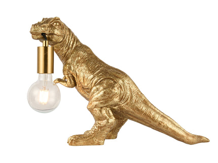 T-Rex Bite Table Lamp with Gold Finish and Unique Dinosaur Design.