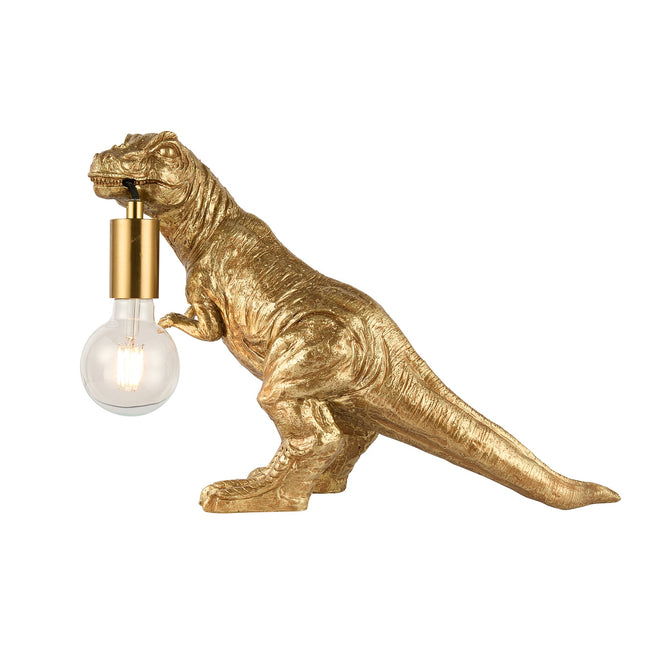T-Rex Bite Table Lamp with Gold Finish and Unique Dinosaur Design.