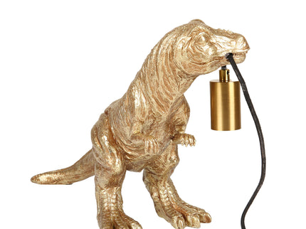 T-Rex Bite Table Lamp with Gold Finish and Unique Dinosaur Design.