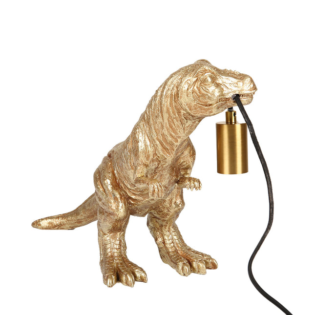 T-Rex Bite Table Lamp with Gold Finish and Unique Dinosaur Design.