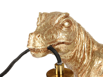 T-Rex Bite Table Lamp with Gold Finish and Unique Dinosaur Design.