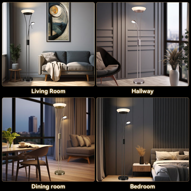 Reed LED Mother & Child Floor Lamp Black Antique Brass Satin Chrome