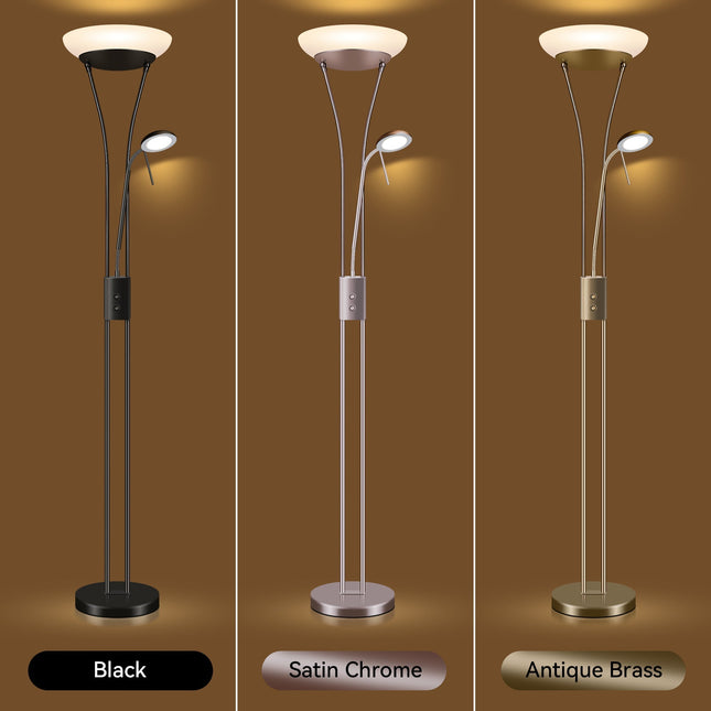 Reed LED Mother & Child Floor Lamp Black Antique Brass Satin Chrome.