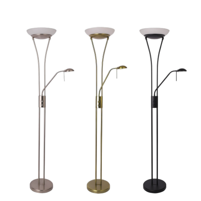 Reed LED Mother & Child Floor Lamp Black Antique Brass Satin Chrome.