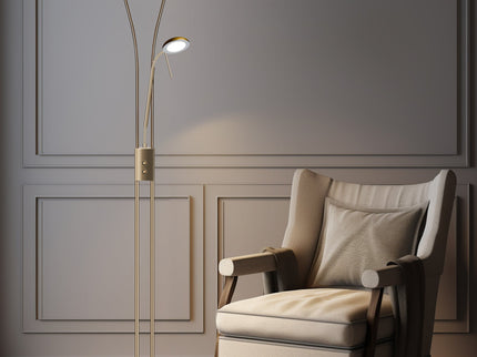 Reed LED Mother & Child Floor Lamp Black Antique Brass Satin Chrome.