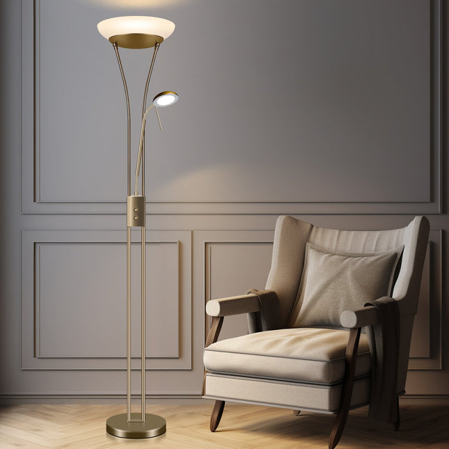 Reed LED Mother & Child Floor Lamp Black Antique Brass Satin Chrome.