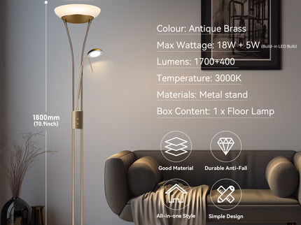 Reed LED Mother & Child Floor Lamp Black Antique Brass Satin Chrome.