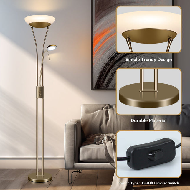 Reed LED Mother & Child Floor Lamp Black Antique Brass Satin Chrome.
