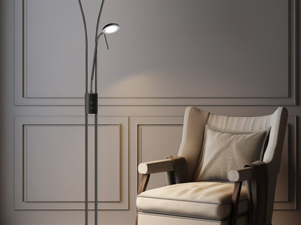Reed LED Mother & Child Floor Lamp Black Antique Brass Satin Chrome.