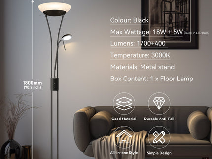 Reed LED Mother & Child Floor Lamp Black Antique Brass Satin Chrome.