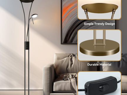 Reed LED Mother & Child Floor Lamp Black Antique Brass Satin Chrome.