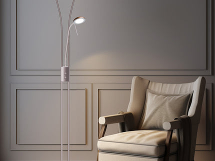 Reed LED Mother & Child Floor Lamp Black Antique Brass Satin Chrome