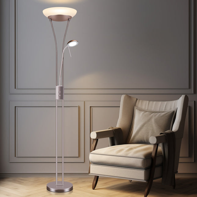 Reed LED Mother & Child Floor Lamp Black Antique Brass Satin Chrome