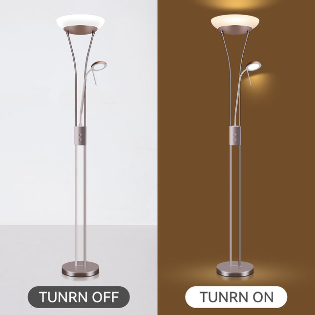 Reed LED Mother & Child Floor Lamp Black Antique Brass Satin Chrome