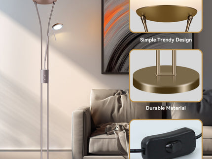 Reed LED Mother & Child Floor Lamp Black Antique Brass Satin Chrome
