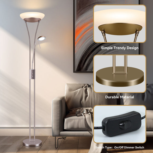 Reed LED Mother & Child Floor Lamp Black Antique Brass Satin Chrome