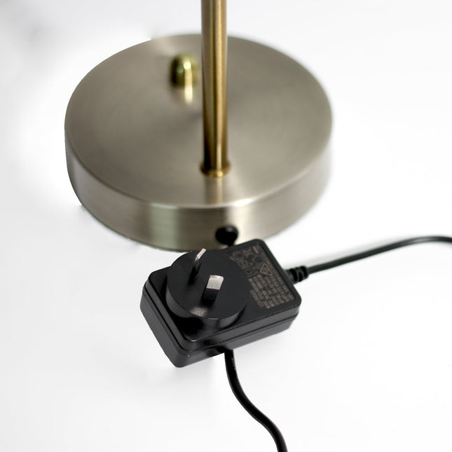 Jella LED Table Lamp Satin Chrome Antique Brass Elegant Desk Light.