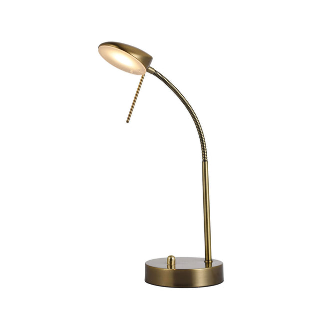 Jella LED Table Lamp Satin Chrome Antique Brass Elegant Desk Light.