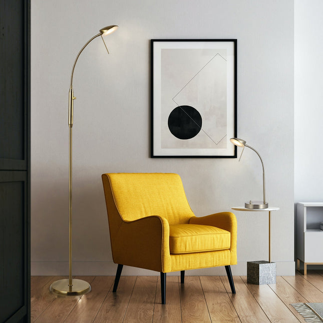 Jella LED Floor Lamp Satin Chrome Antique Brass Modern Lighting.