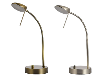 Jella LED Table Lamp Satin Chrome Antique Brass Elegant Desk Light.